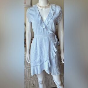Aritzia Sunday Best Wrap Dress Low Cut Revealing Ruffled in Baby Blue Size 4